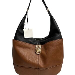 Elegant Black and Brown Leather Hobo Bag Calvin Klein